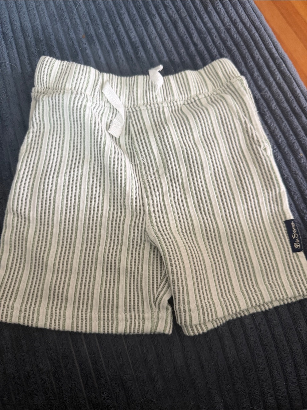 Ben Sherman White and Light Green Striped Drawstring Kids Shorts